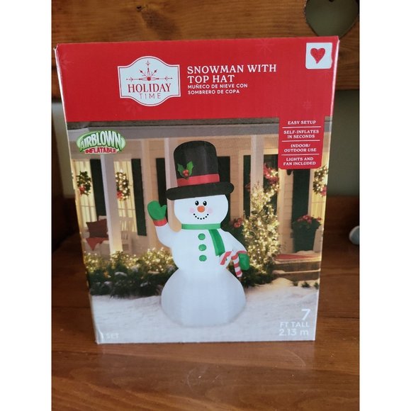 Holiday Time Airblown Inflatable Snowman with Candy Cane 7 Feet Yard Decor - Picture 3 of 6